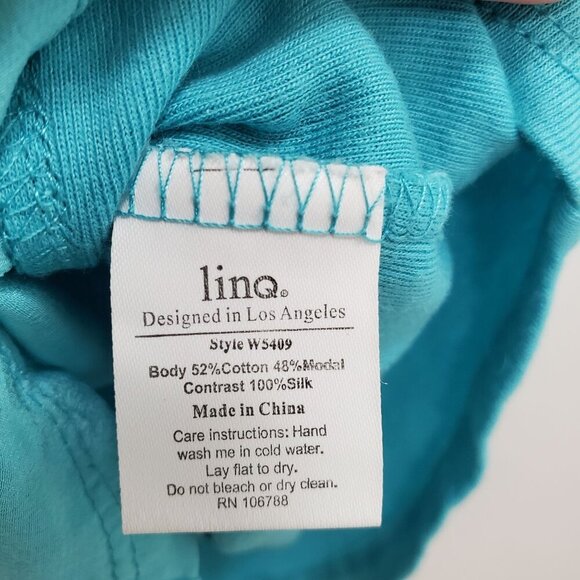 LINQ Los Angeles Women's Blue Modal Silk Blend Roll Tab 1/2 Button Top Size S - Picture 5 of 6